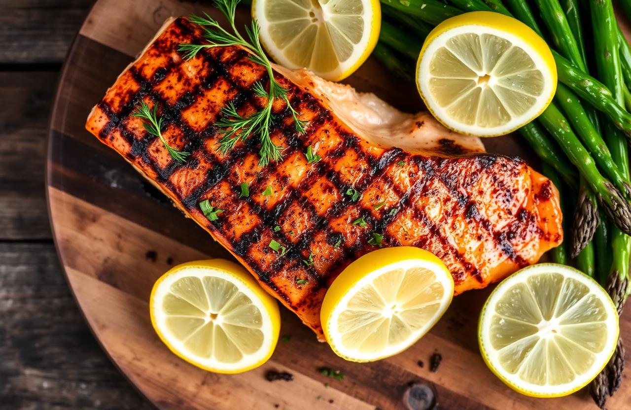 Gegrillte Lachsfilets mit Dill und Zitrone